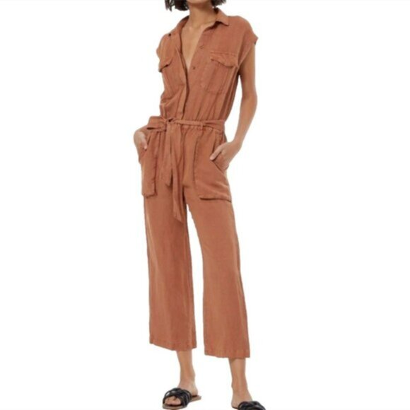 Free People Collared Jumpsuit in Carmel Pigment.  SZ M - Picture 1 of 6